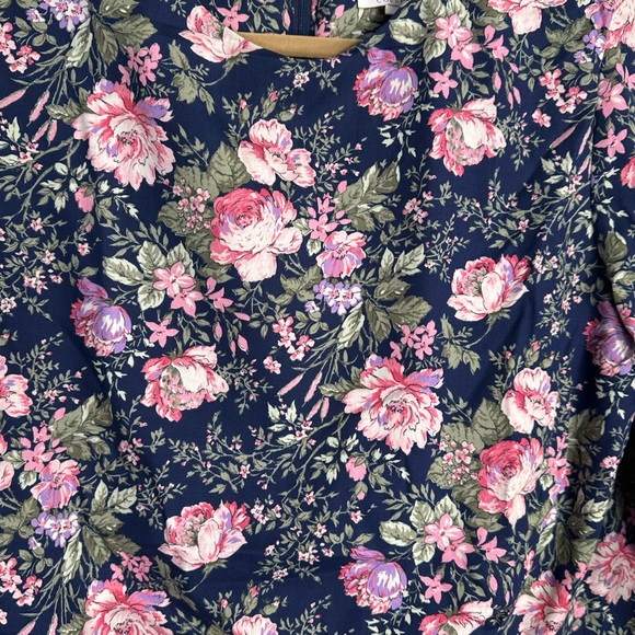 Enge’ collection vintage dress midi quarter length sleeves navy floral women's L - Picture 2 of 11